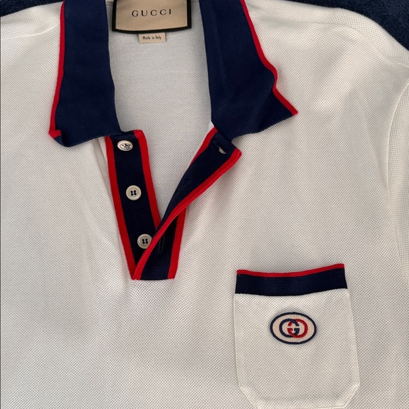 Men’s Gucci White Polo with Navy and Red Trim - Picture 1 of 4
